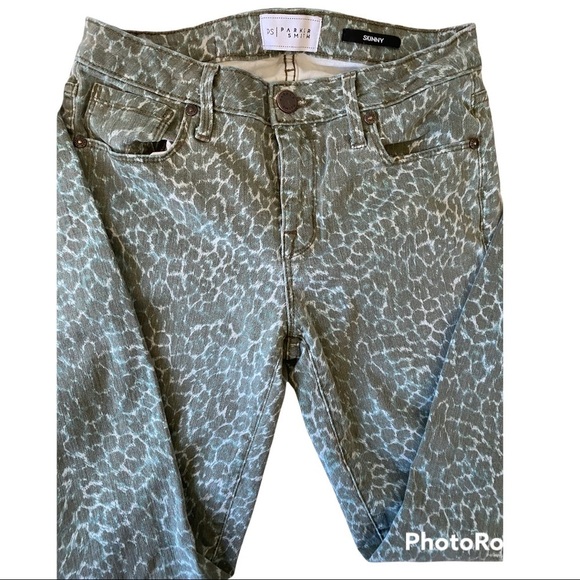 Parker Smith Skinny Olive green Teal Animal Print Cotton Blend Jean - Picture 6 of 9